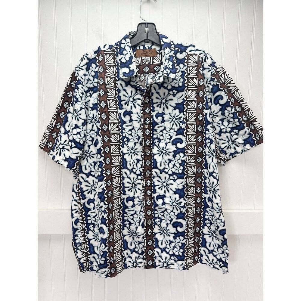 Hawaiian Shirt Island Traditions Button Up Mens XL Floral Short Sleeve *Hole